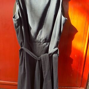 NWT Anne Klein Seersucker Summer Dress 20W Pockets Plus Size Blue Black Striped